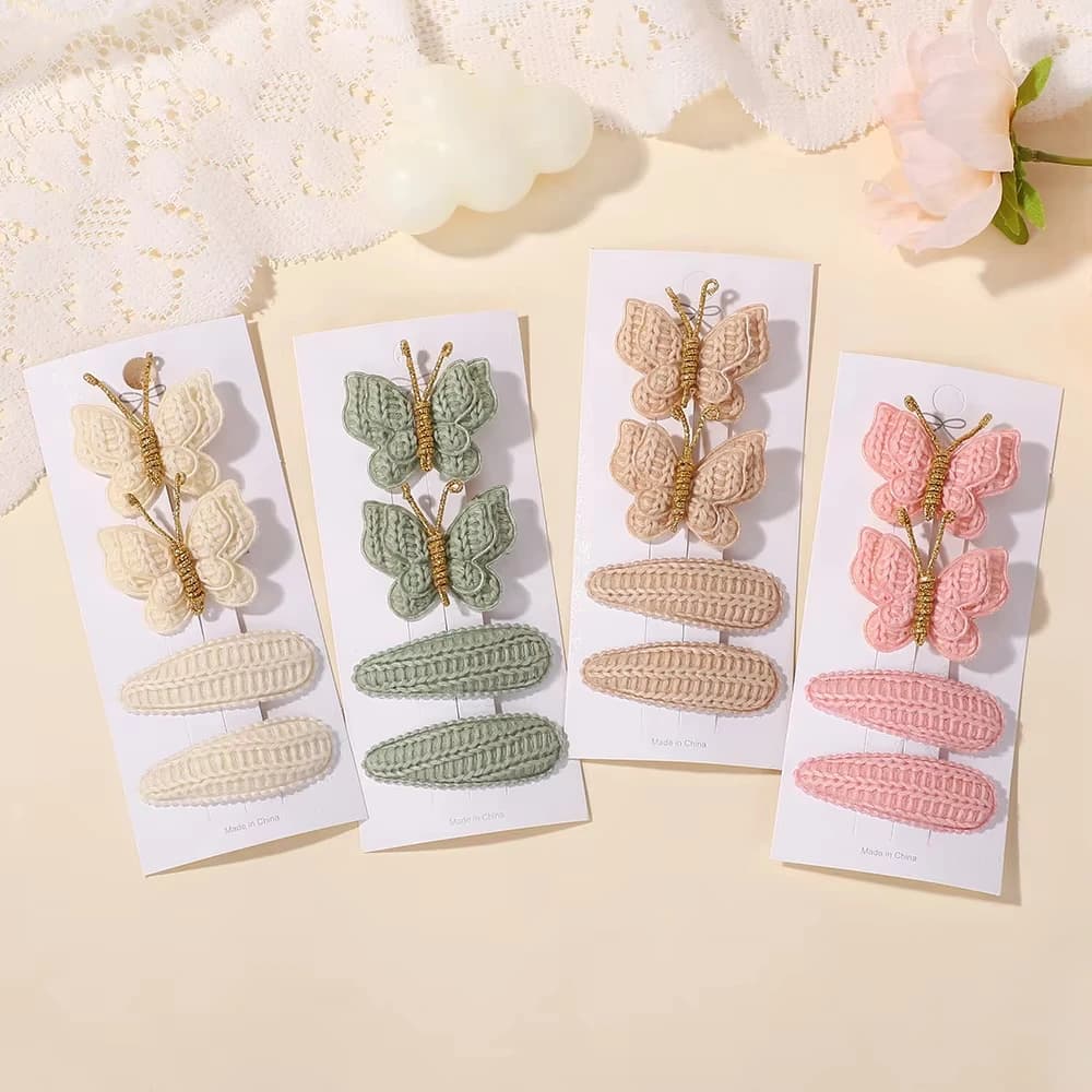 Nuovo 4 pezzi belle ragazze lana maglia farfalla fermagli per capelli uncinetto farfalla lega fermagli per capelli bambini BB forcine set copricapi