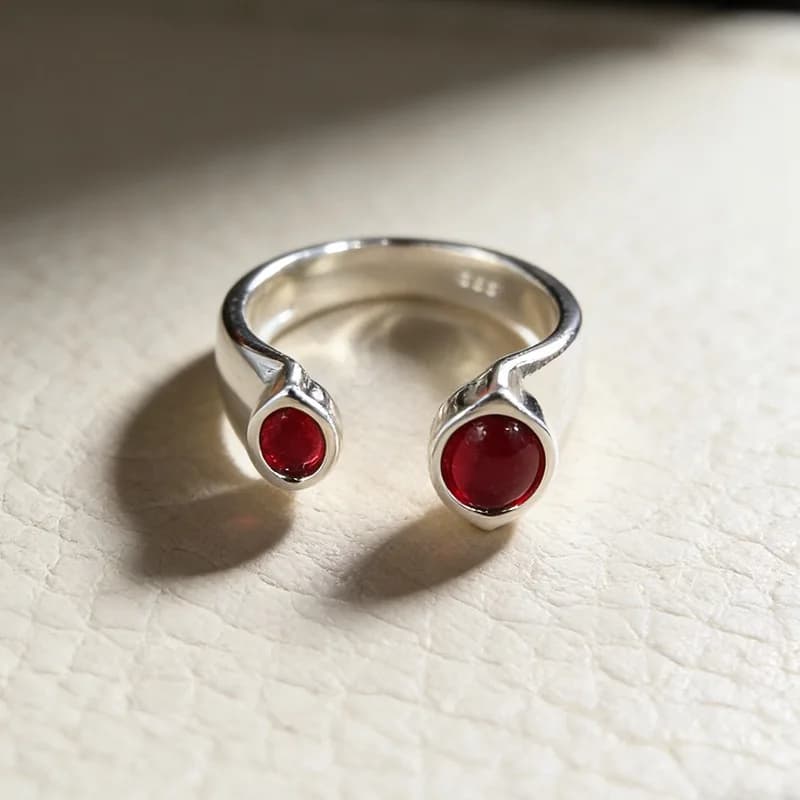 925 Sterling Silver Rings for Women Couple Minimalist Handmade Red Zirocon Ring Fine Jewelry Gift Prevent Allergy