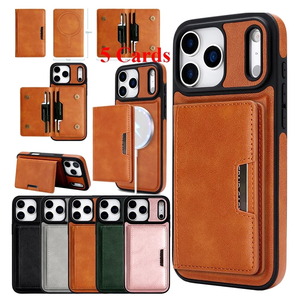 Custodia in pelle MagSafe 2 in 1 per iPhone 17 Promax Air 16 Pro Max 15 Plus 14 Pm 13 12 Slot per porta carte Cover magnetica per telefono