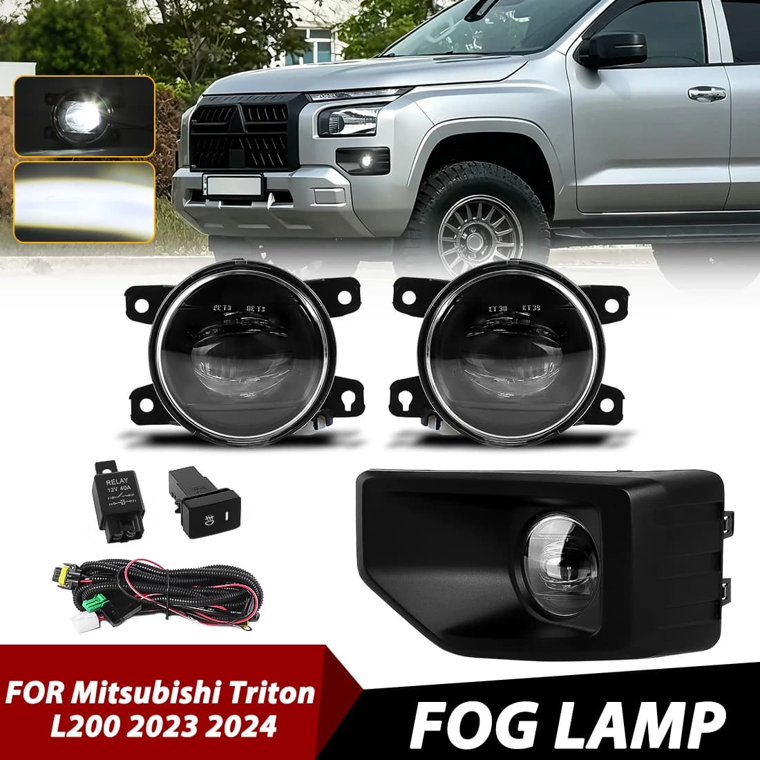 LED Fog Lamp Upgrade Kit For Mitsubishi Triton L200 2023 2024 Front Fog Driving Light Daytime Running Light with Wiring Harness