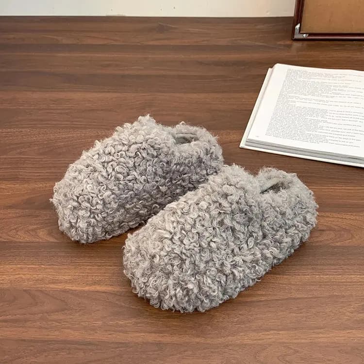 Pantofole da casa da donna in cotone con punta coperta Scivoli slip-on moda Autunno Inverno Comode scarpe basse in pelliccia 2026
