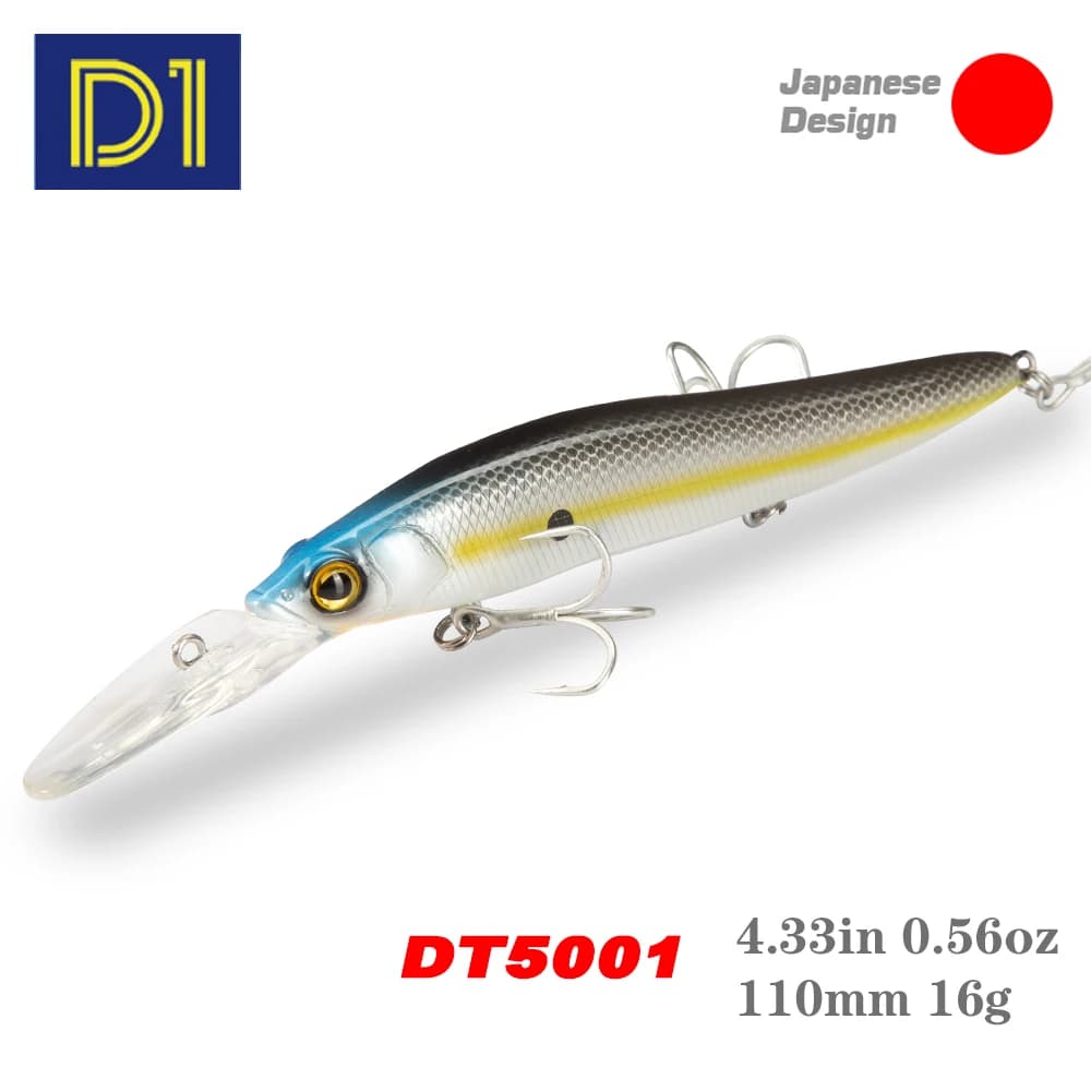 D1 Long Tongue Plate Minnow Fishing Lures 110mm/16g Slow Floating Jerkbait Wobblers per Bass Pike Long Casting Fishing Tackle