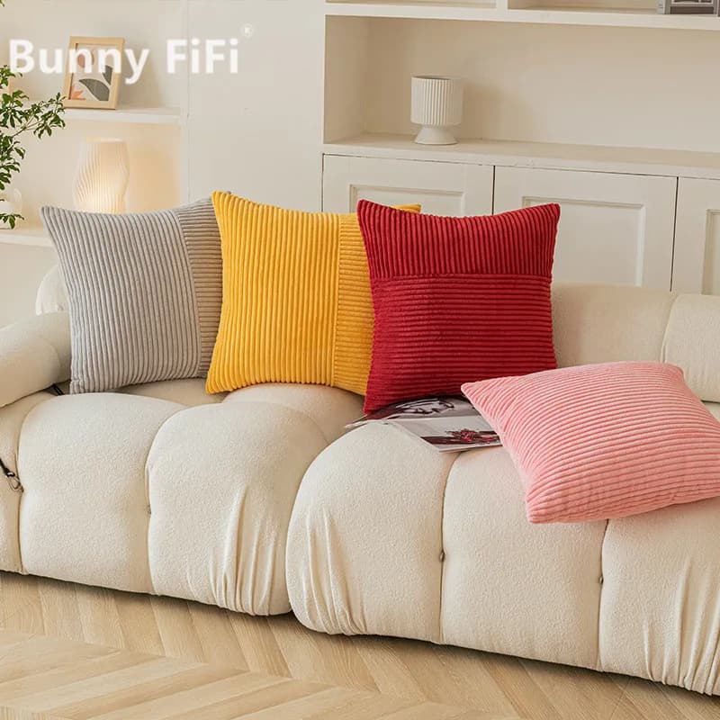 Fodera per cuscino moderna a tinta unita in morbido velluto a coste, decorativa a righe, per letto, divano, soggiorno, decorazioni per la casa