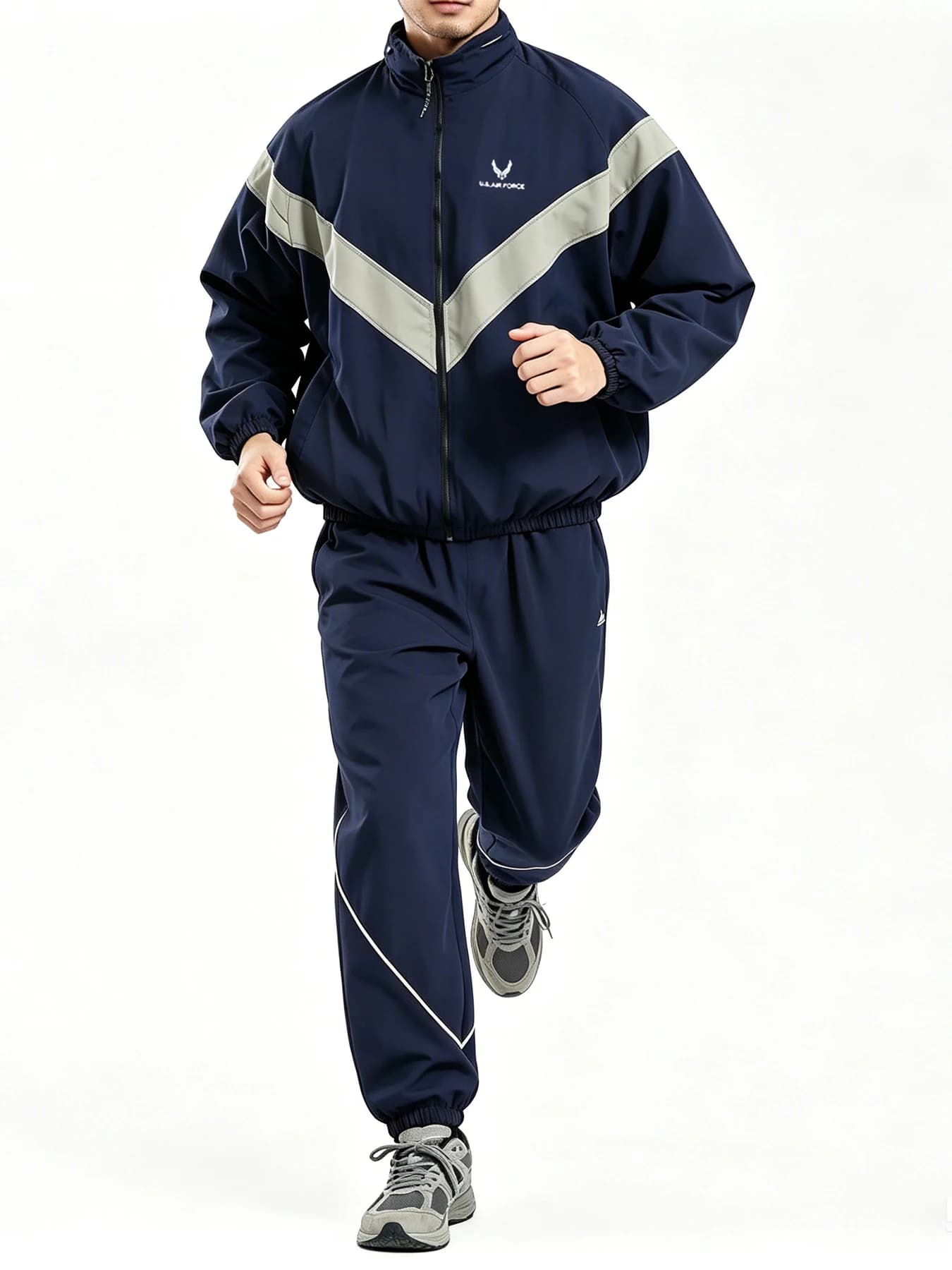 Set completo da allenamento e pantaloni della Forza Aerea Statunitense, giacca e pantaloni sportivi riflettenti in nylon impermeabile da uomo per primavera e autunno