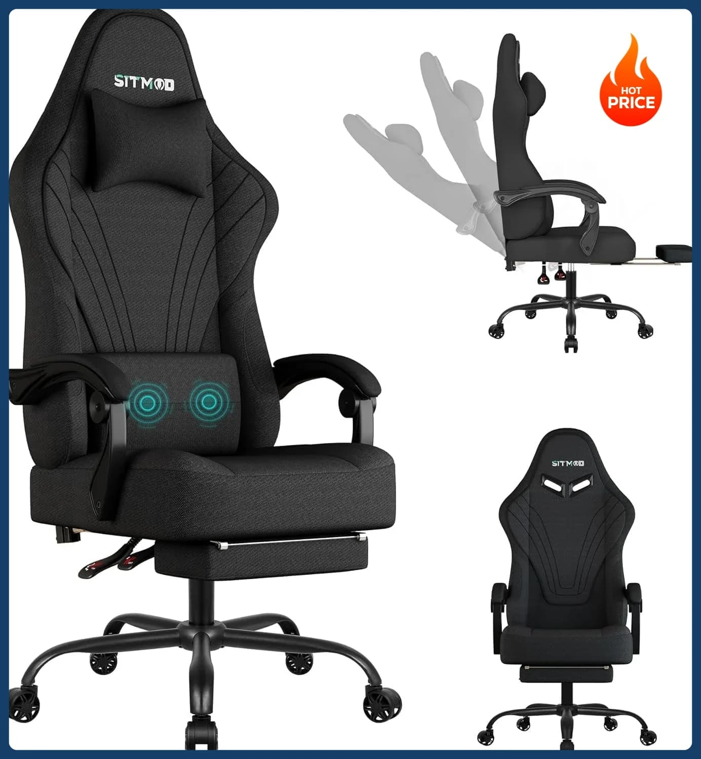 Offerta imperdibile! Sedia da Gaming, Poltrona Ergonomica Grande e Alta per Adulti con Poggiapiedi e Supporto Lombare, Comoda in Tessuto