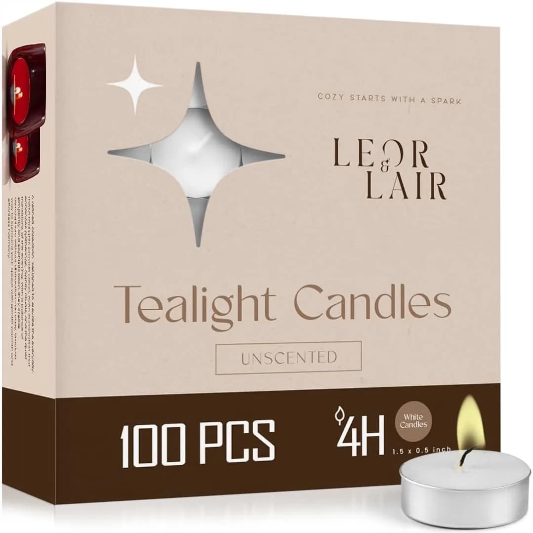Confezione da 100 Candele Tealight, Durata 4 Ore, Senza Profumo, per Emergenze, Decorazioni Domestiche e Interruzioni di Corrente