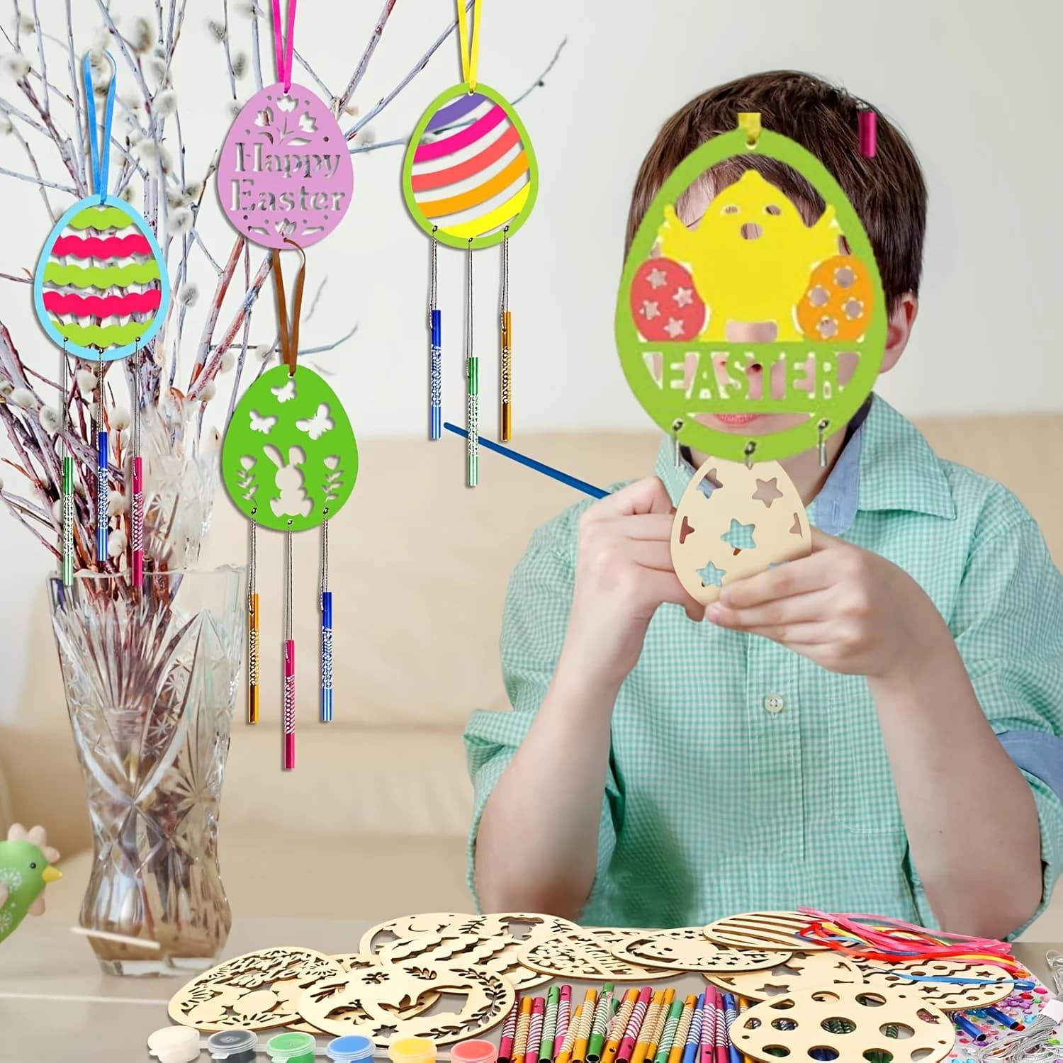 New Children's Wind Chime Ornaments DIY Painted Birthday Party Art Activity Decoration Pendant F1297-LJX