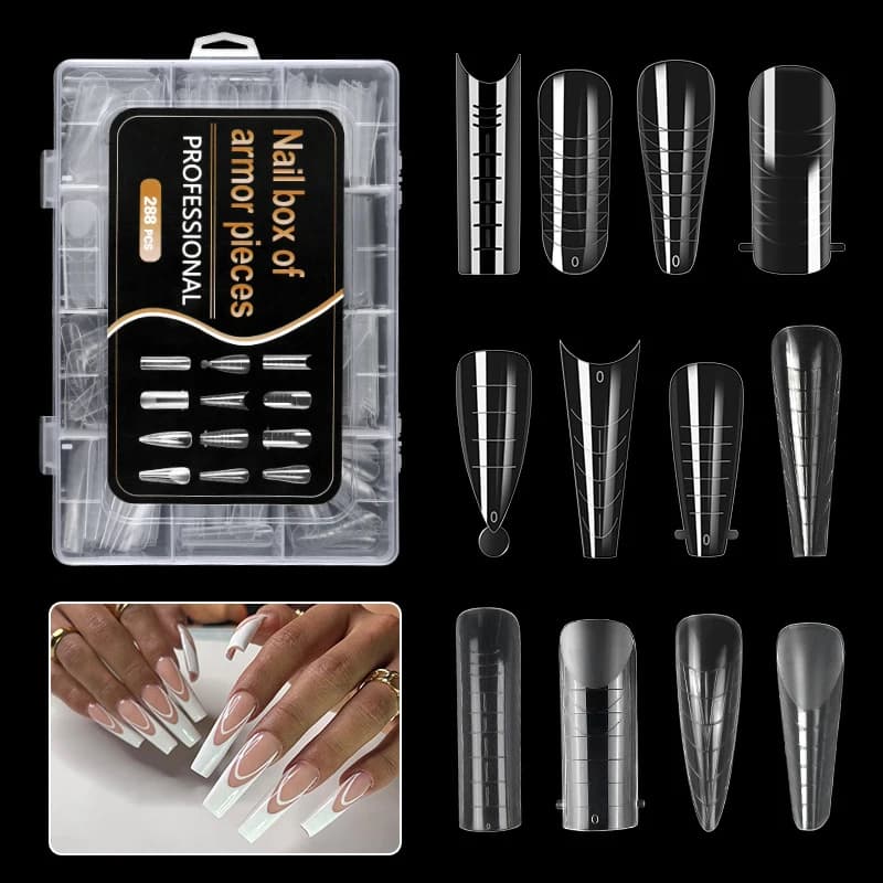 Z. 288 pezzi/scatola, punte per unghie in acrilico, forme per ricostruzione unghie con gel UV, modelli per estensione rapida, forme doppie, accessori e strumenti per unghie