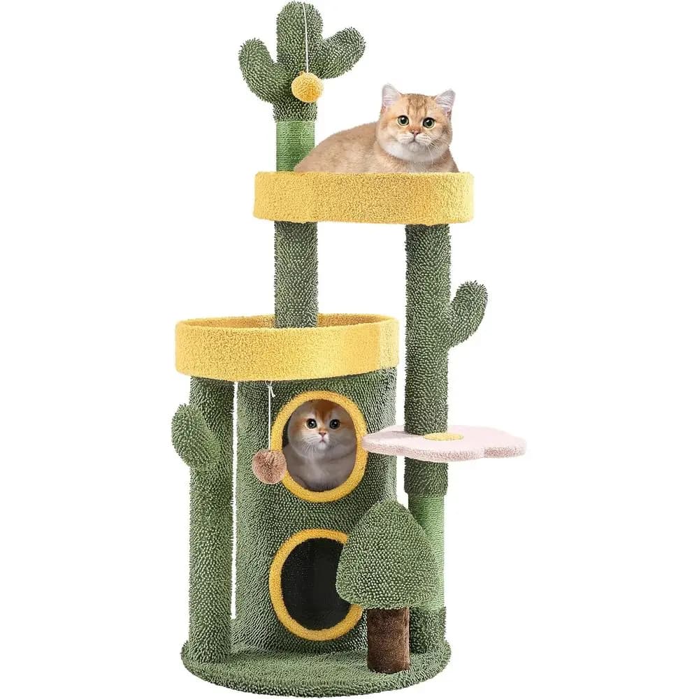 Albero per Gatti Ispirato al Cactus da 48 Pollici con Posti Riposo Inferiori, Piattaforme Multi-Livello, Cuccia, Tiragraffi e Palline Pendenti