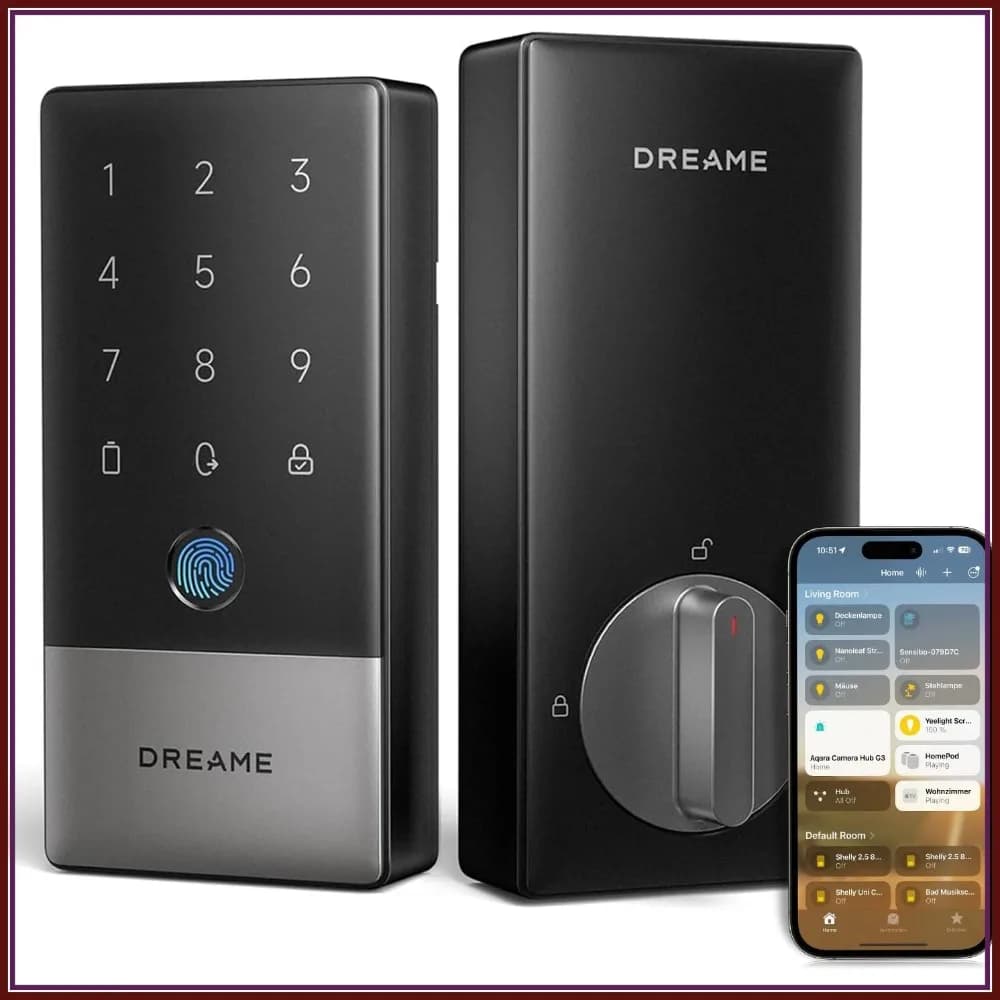 Serratura Intelligente Wi-Fi per Porta d'Ingresso, Compatibile con Matter Over Thread, Apple Home, Alexa, Google, Set Serratura Senza Chiave con Impronta Digitale AI