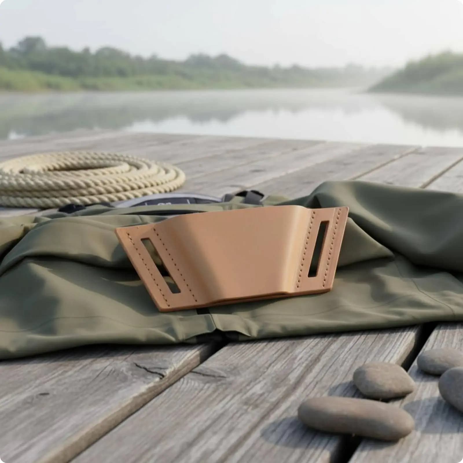 Fishing Net Pocket Leather Holder for Belt Clip Compatible with Mini Landing Net Fishing Gear