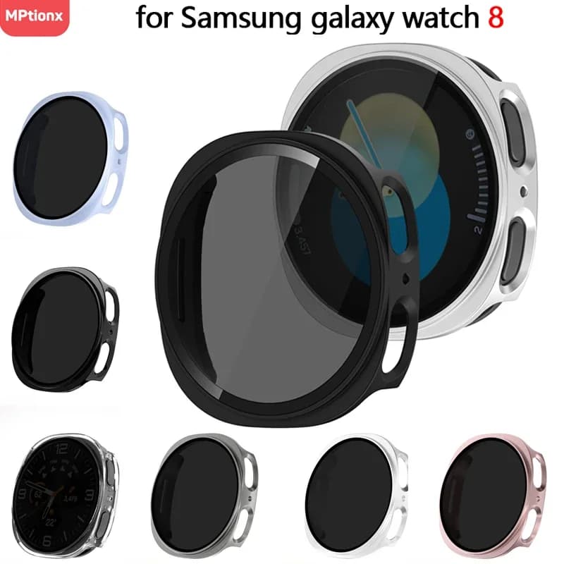 Vetro Privacy + Custodia per Samsung Galaxy Watch 8 Watch 8 Classic 40mm 44mm 46mm Cover protettiva per schermo rigido per PC temperato anti-peeping