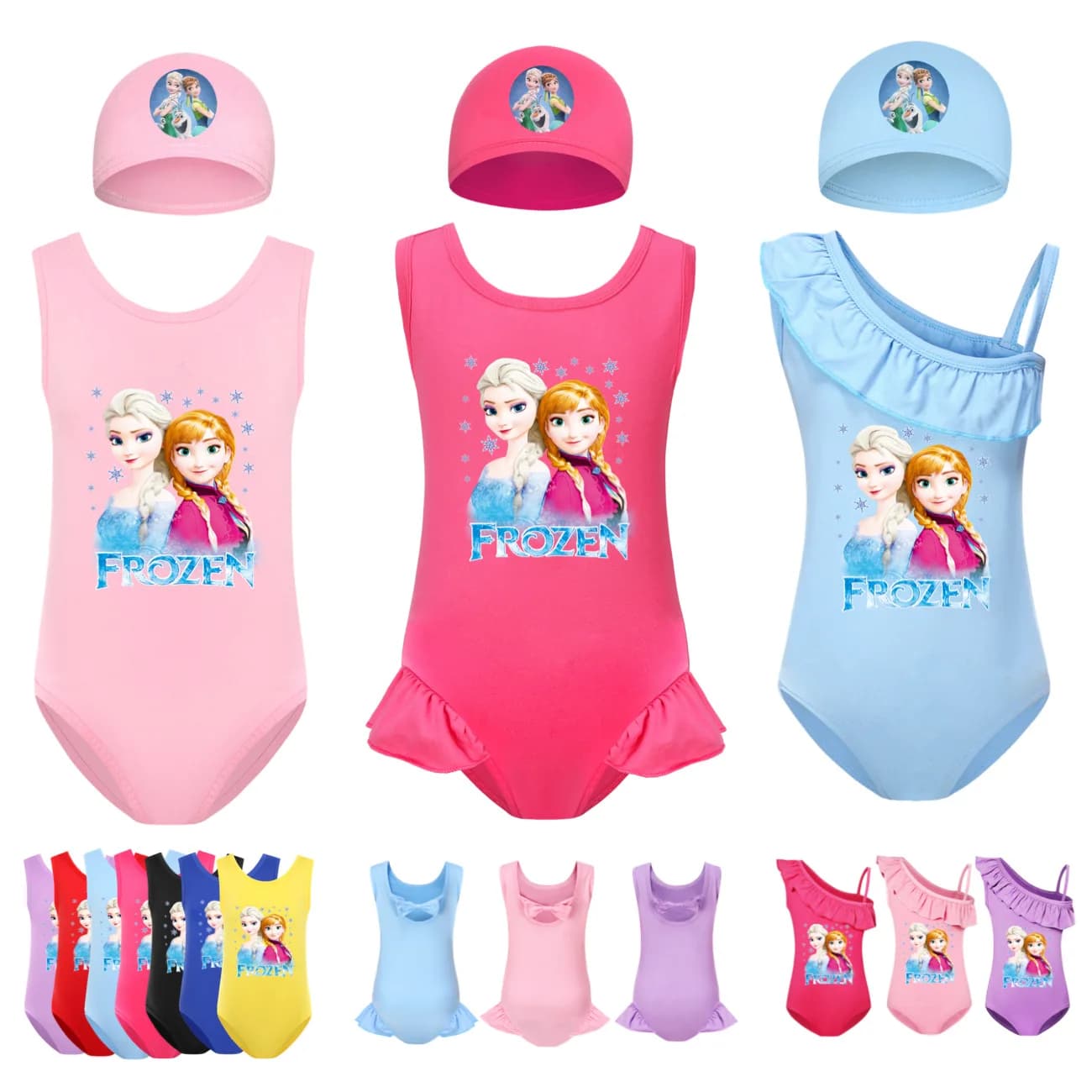 Costumi da bagno per bambini Cartoon Disney Frozen Elsa Costume da bagno per bambina con cappuccio Set da nuoto per bambini Abbigliamento per bambini Pigiama