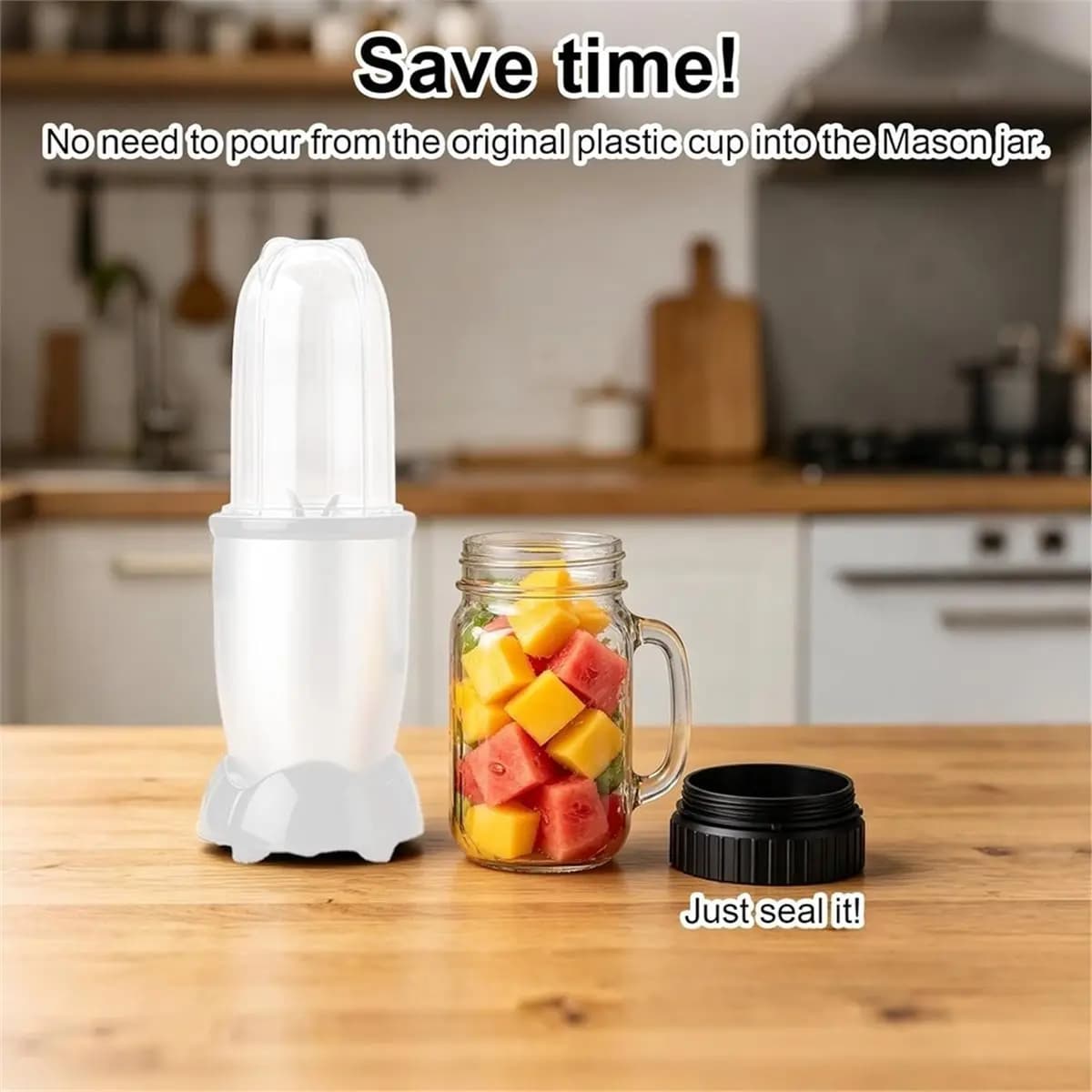 2026 New Blender Adapter for Wide-Mouth Jar with Silicone Sealing Ring, Fits 16oz, 32oz, 64oz Jars