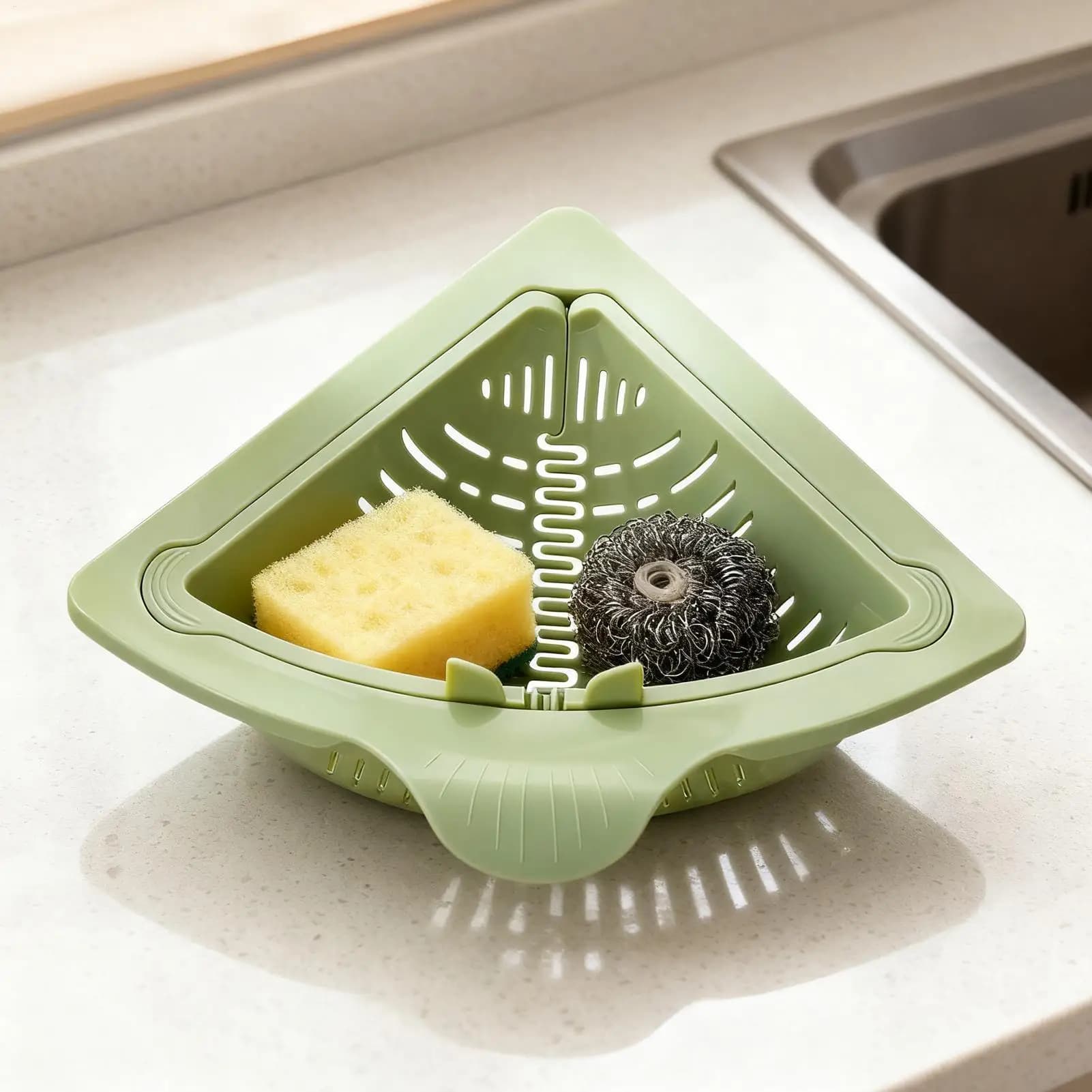 Cestello Sgocciolatoio Angolare per Lavello con Svuotamento Automatico, Raccoglitore di Scarti Alimentari per Lavello da Cucina, per Rifiuti, Scarti di Cibo, Frutta
