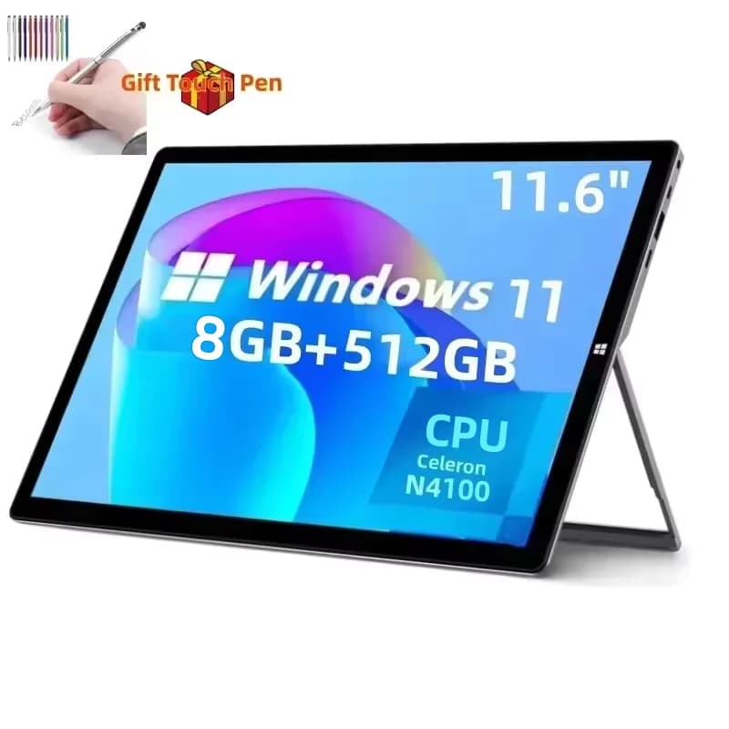8 GB of RAM 512 GB SSD ROM Tablet PC Windows 11 11,6 Inch Processor Intel Celeron CPU N4100 1920 x 1080 Pixel 2 ports USB 3.0 Type-C