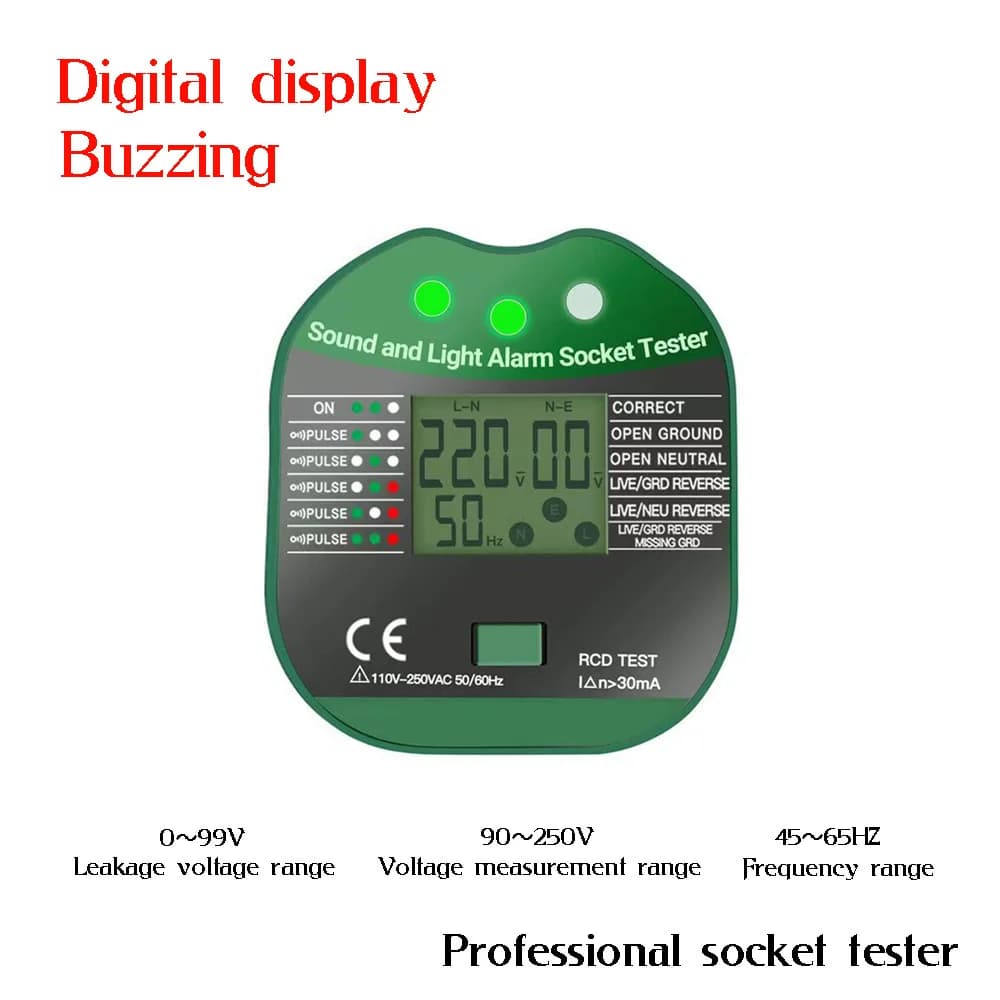 HYC108 Digital Display Vibration Tension Grip Tester Intelligent Detector Ground Zero Line Polarity Plug Phase Control EU US UK