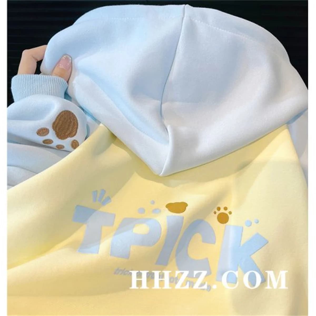 Little Bear Embroidered Hoodie Women's Thin Style New Milk Whirly Contrasting Color Embroidered Shoulder Sleeve Top