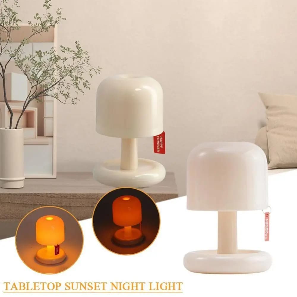 Lampada da Tavolo a Fungo con Effetto Tramonto Graduale, Ricaricabile USB, Luce Notturna LED Creativa e Minimalista per Scrivania e Comodino