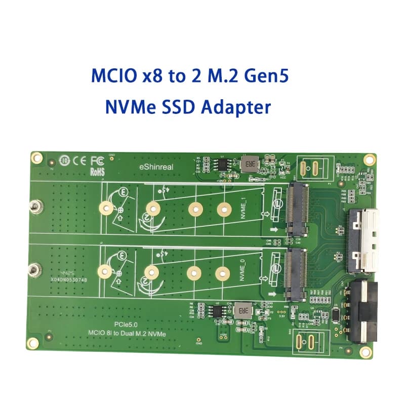 Adattatore SSD Shinreal MCIO x8 a 2 M.2 Gen5 NVMe PCIe5.0