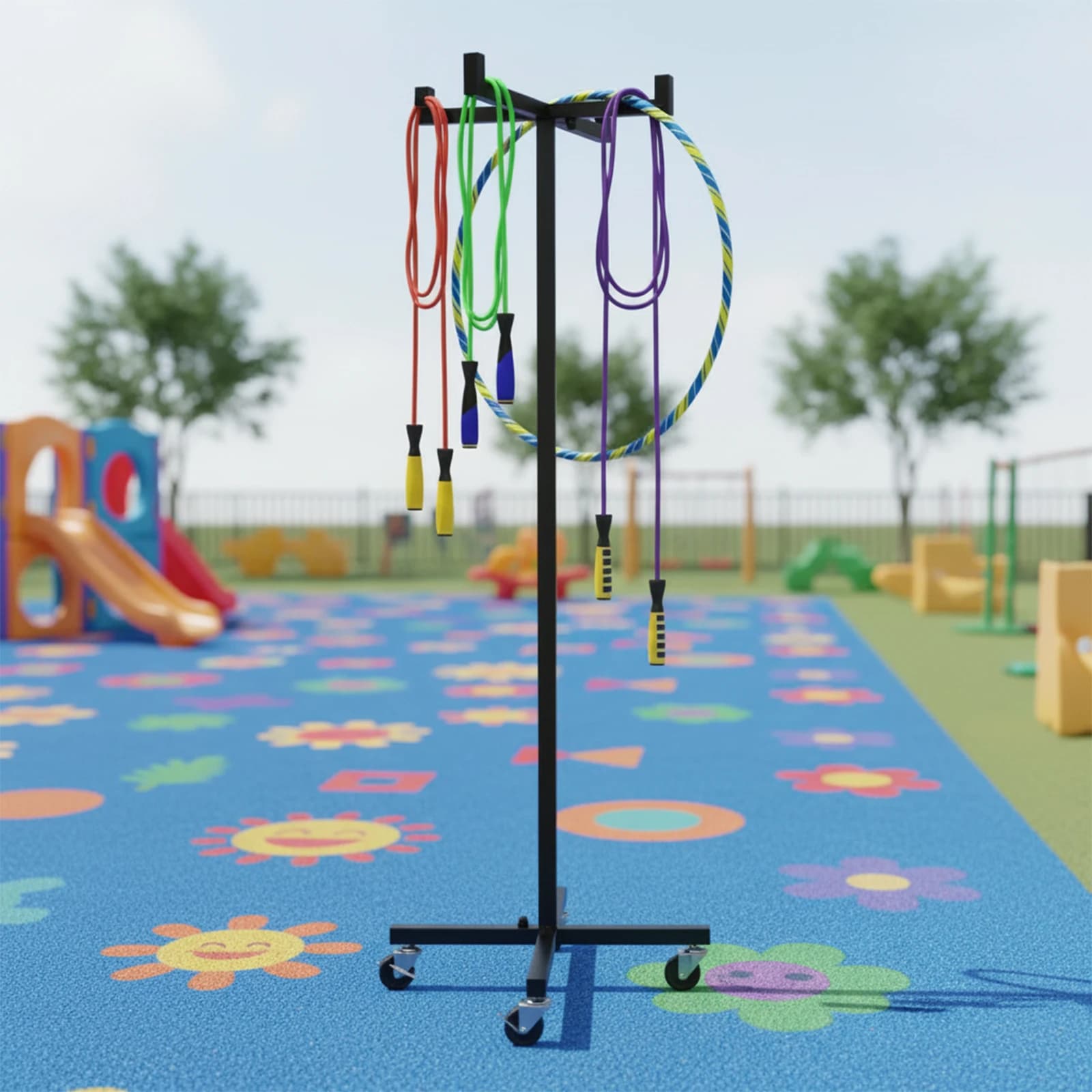4 wheel bearing trolley with adjustable wheels and rim support, height 120 cm/46.8 inch, for school, gym, training and gymnastics