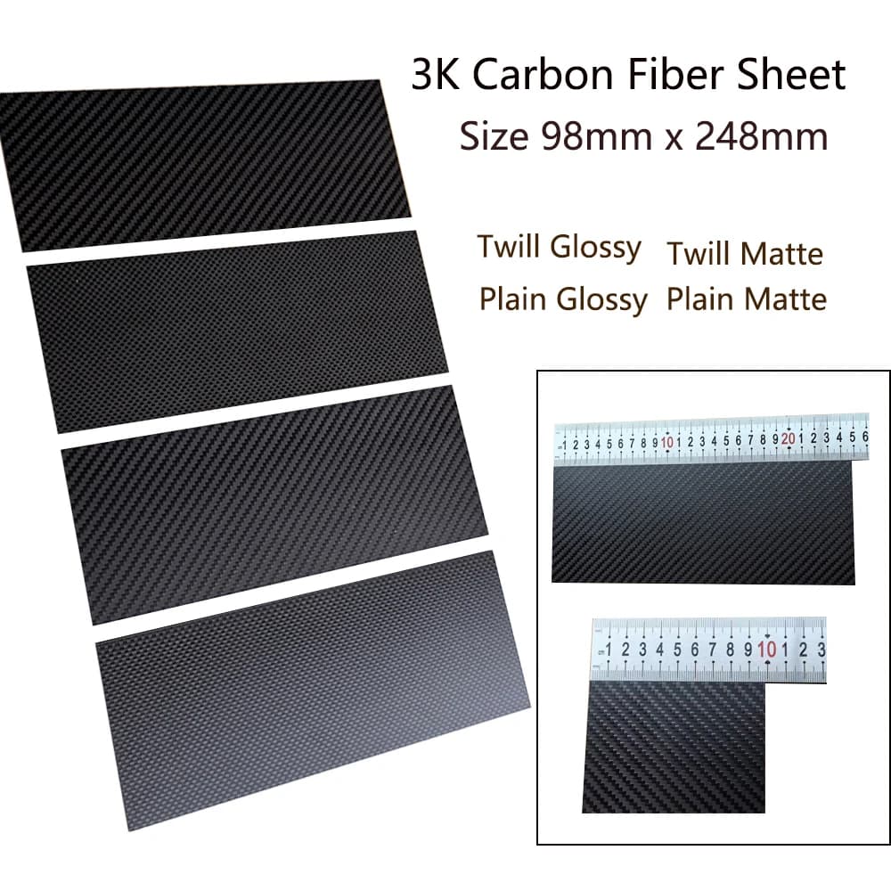 1 pcs 98x248mm CNC Cutting 3K Carbon Fiber Plate Coil Cover High Strength Carbon Edge Panel Thickness 0.5mm -5mm Opaque Polished