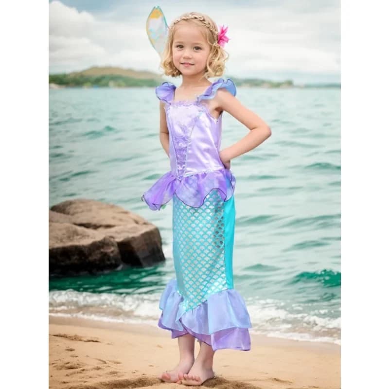 Girls Mermaid Costume Sparkly Scale Dress Role Play Party Tail Adjustable Fish Tail Dress for Halloween Cosplay Performance