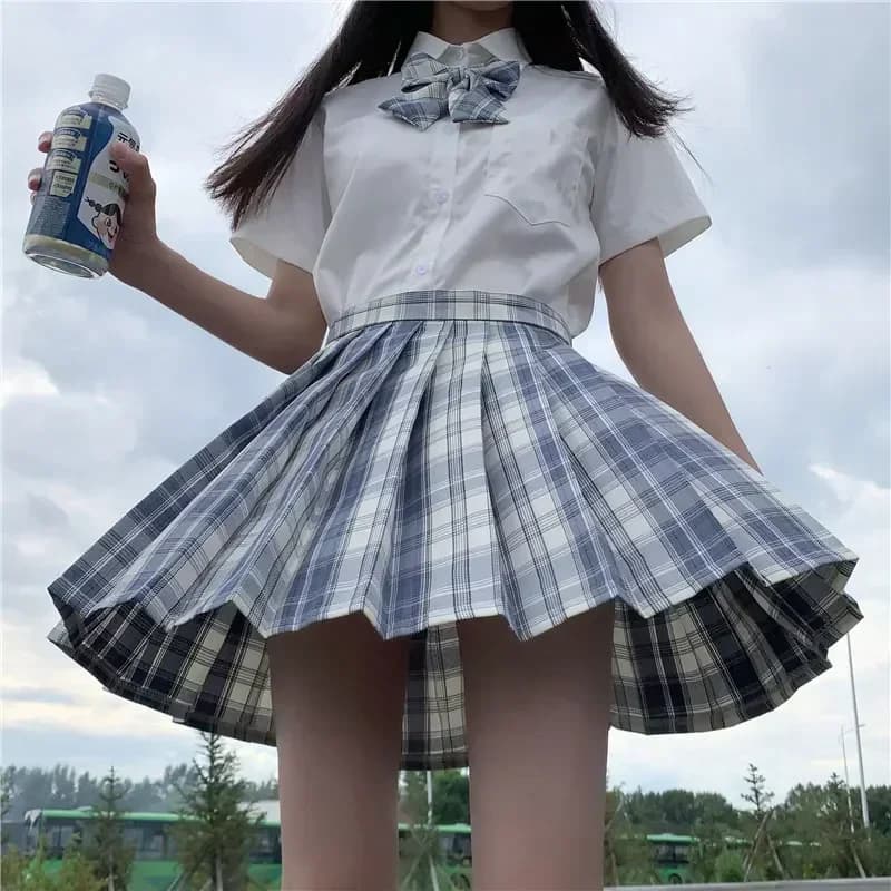 Uniforme giapponese coreano scuola JK uniforme camicia gonna scozzese Set corea del sud studenti manica corta gonna a pieghe Set ragazza Seifuku