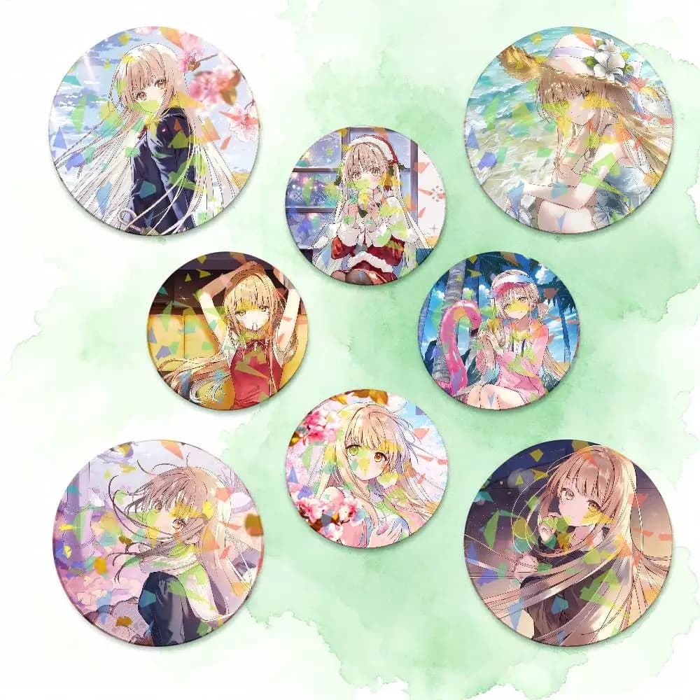 Shiina Mahiru THE ANGEL NEXT DOOR SPOILS ME ROTTEN Round Badge Lapel Pins for Backpacks Briefcase Laser Brooch Clothes Gifts