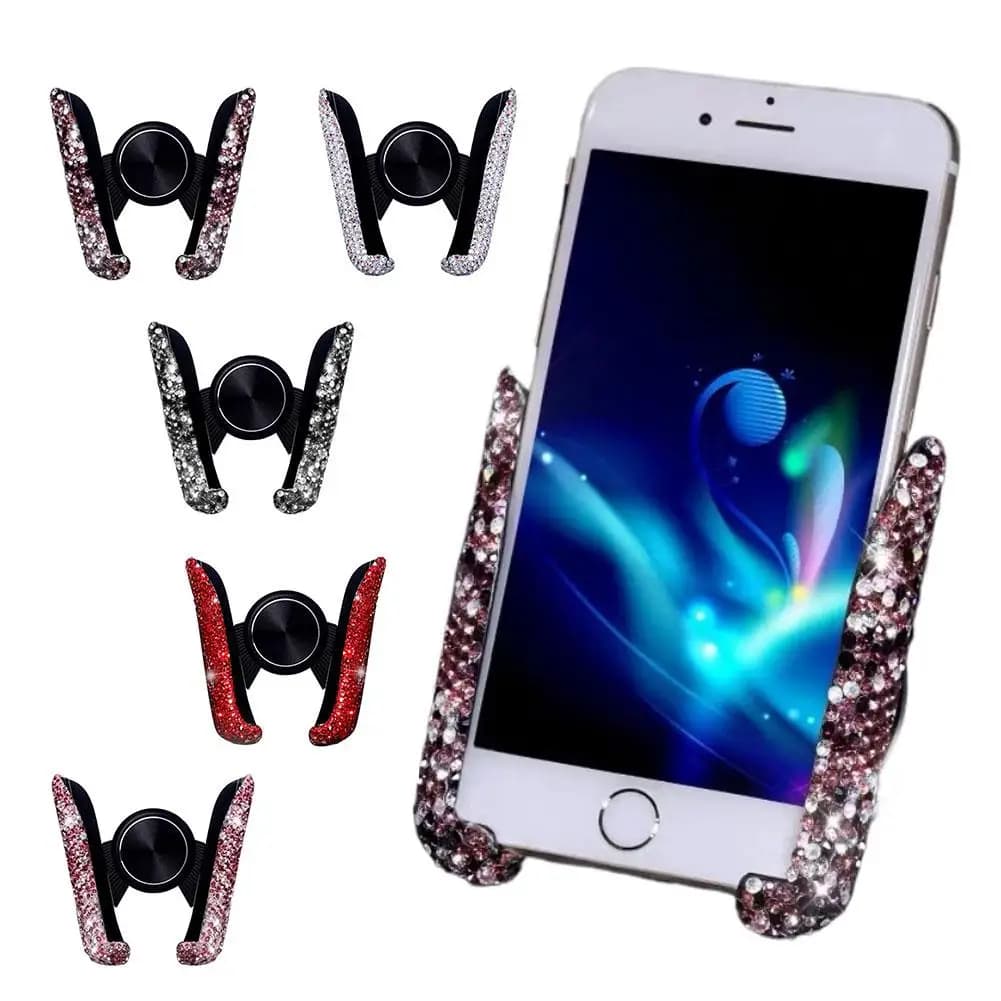 Supporto per Telefono da Auto in Cristallo per Bocchetta dell'Aria, Supporto Smartphone Scintillante con Strass, Accessorio per Interni Auto da Donna
