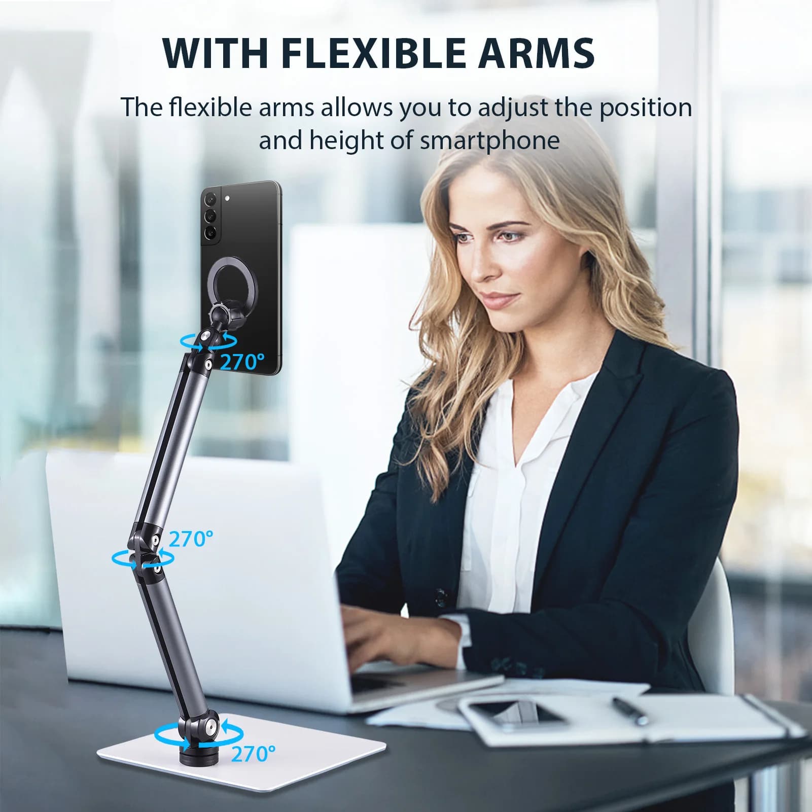 Magnetic Desktop Phone Stand 360° Rotatable Flexible Arm Large Base Phone Holder For iPhone 16 15 14 13 12 All Smartphones