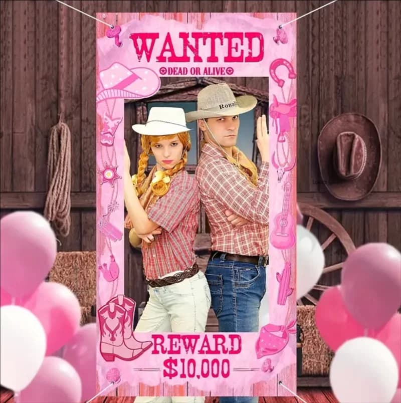 Cornice per Foto a Tema Cowgirl del Far West Rosa, Accessori per Feste di Compleanno, Decorazione per Sfondo, Regalo per Ragazze