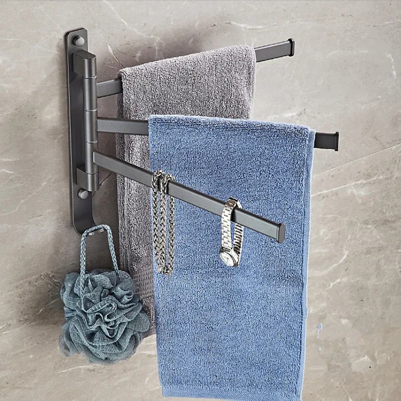 Tuqiu Swivel Towel Hanger Gray Aluminum Towel Bar Wall Mounted Folding Bathroom Towel Rail Rack Bathroom Towel Holder