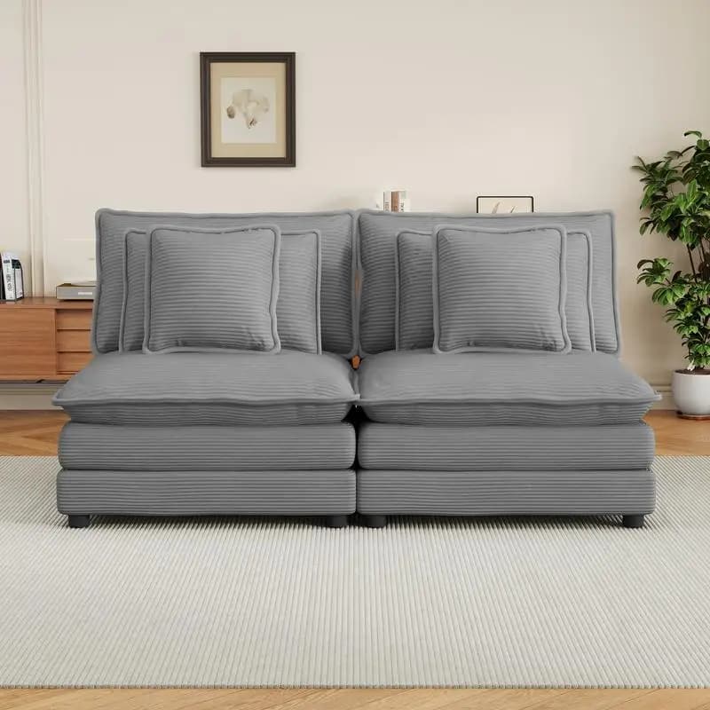 Modern modular sofa 70.8 inch ribbed velvet sofa with 4 pillows for living room - Dark grey