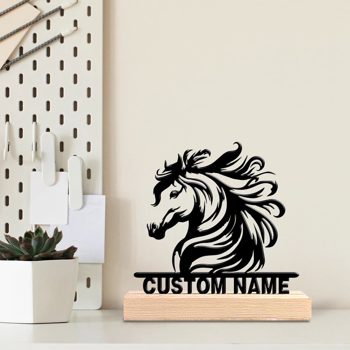 Statua in Metallo Personalizzata con Base in Legno, Decorazione da Tavolo Ispirata alla Natura per Ufficio, L