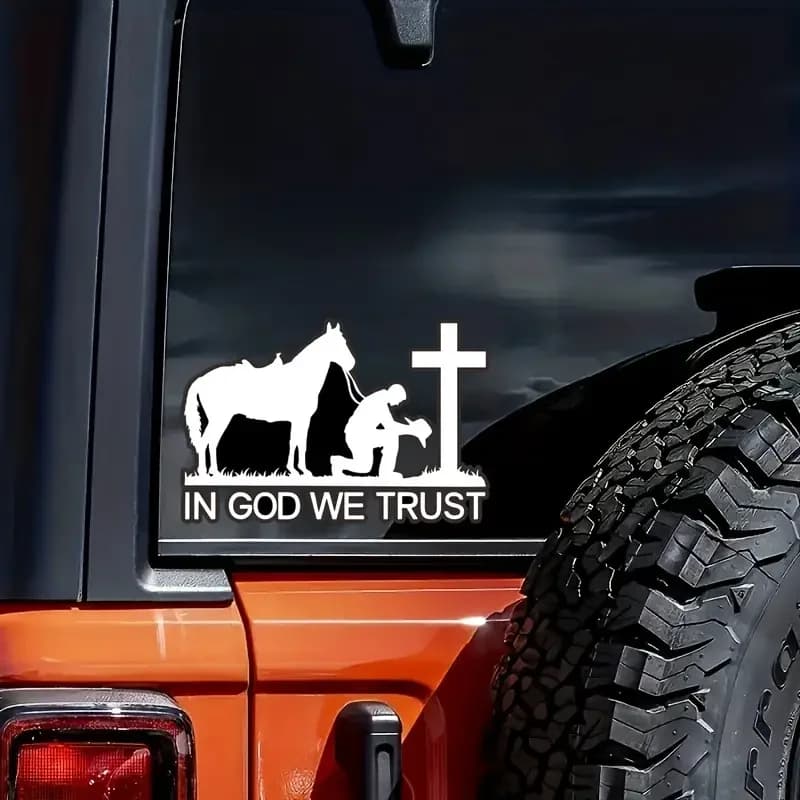 Adesivo di grandi dimensioni da 9,05x6,01 pollici con preghiera da cowboy e croce, Dio, per auto, camion, motociclette, laptop, tazze, finestre, vetro