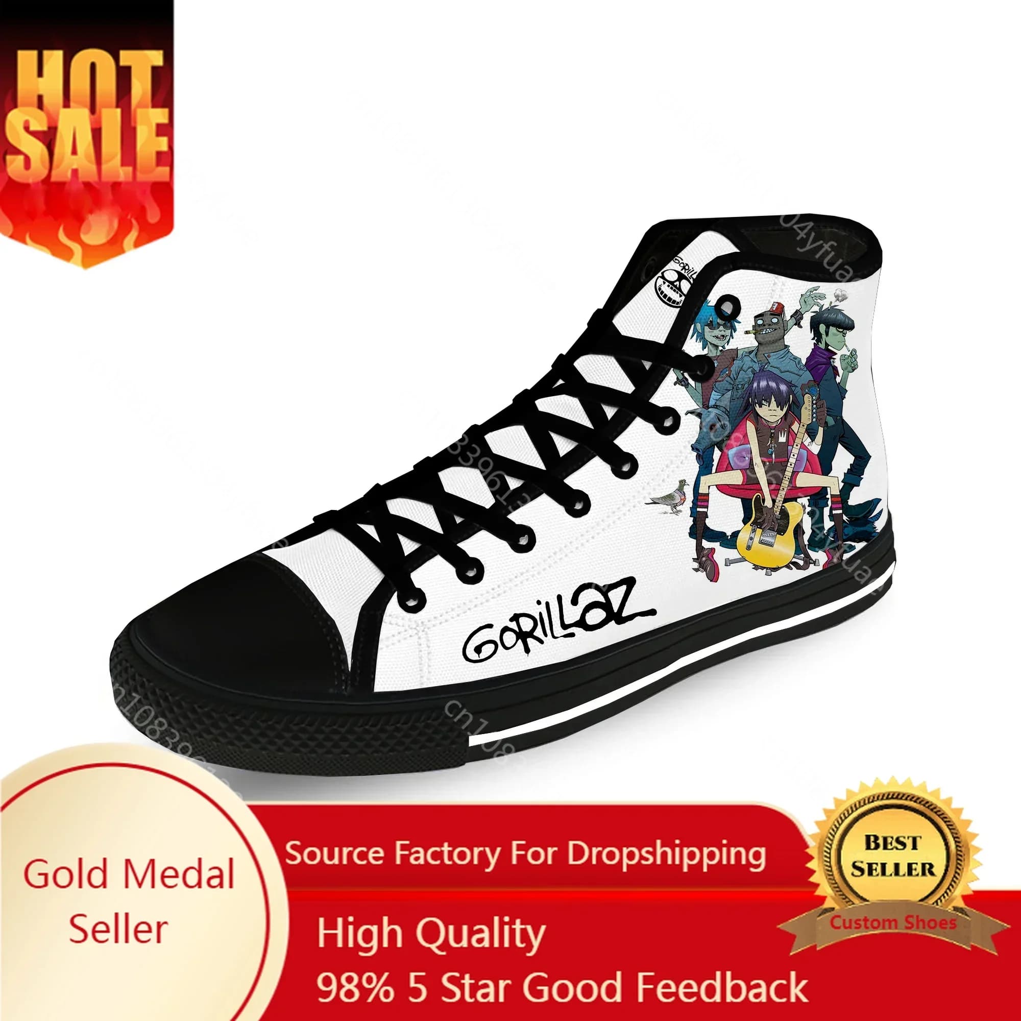 Gorillaz Rock Band ChakaKhan Cool Casual Panno Moda Stampa 3D Scarpe di tela alte Uomo Donna Sneakers leggere e traspiranti