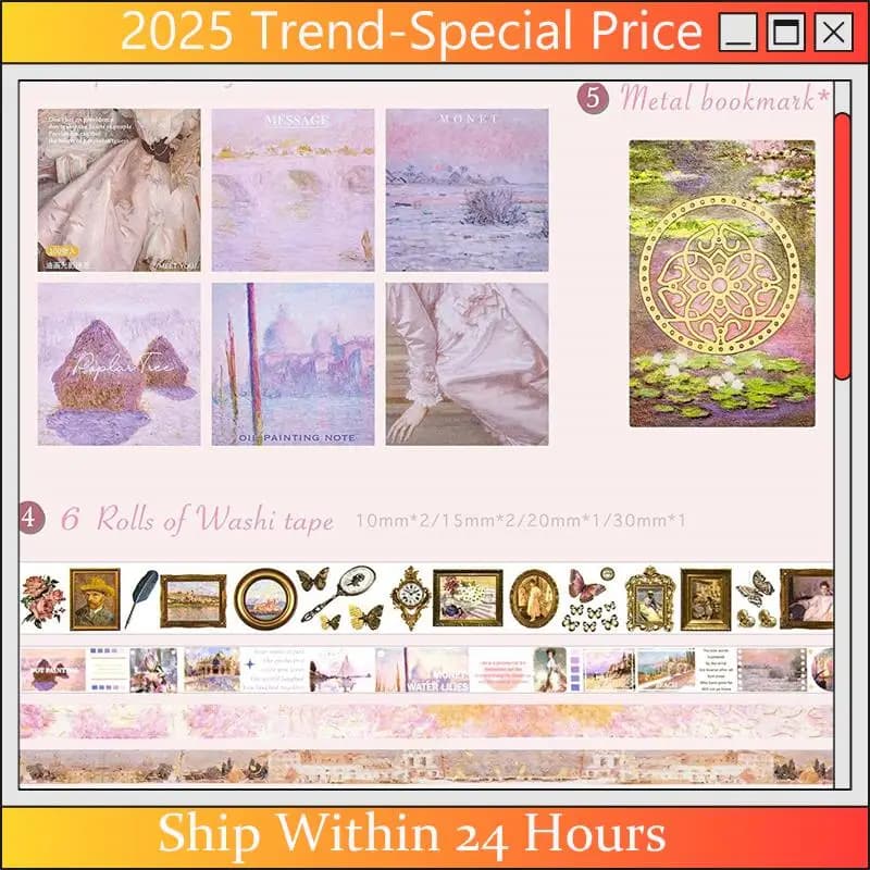 The New Aesthetic Scrapbook Journaling Kit,Vintage Oil Painting B6 Notebook Scrapbooking Supplies Art Stickers