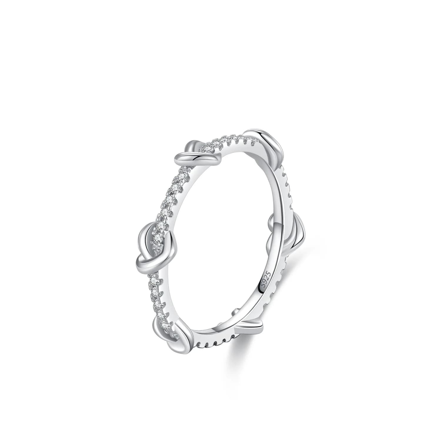 Anello da dito con nodo in argento sterling 925 AAA CZ impilato europeo per gioielli da regalo di nozze per feste di compleanno da donna