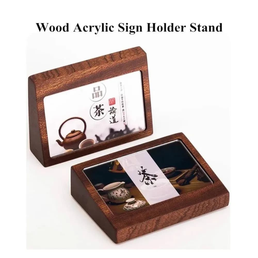 2 pezzi 90x54mm piccolo desktop acrilico cartello cartellino del prezzo etichetta carta nome porta carta espositore supporto per cartello in legno