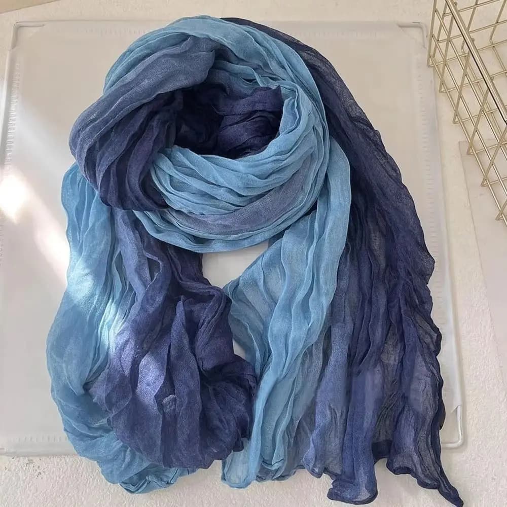 Bohemian Women's Long Pleated Shawl Windproof Warm Bandana Shawl Wraps Lightweight Pleated Design Long Hijab Scarf Travel