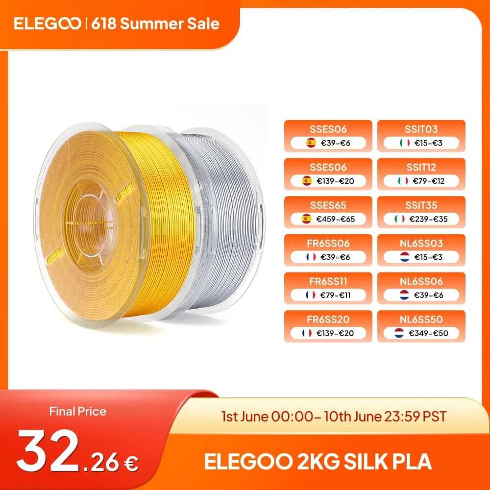ELEGOO Silk Filament PLA 2 kg 3D Printer Filament 1.75 mm for 3D printers FDM Elegoo PLA for Elegoo Centauri Carbon