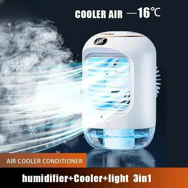 Ventilatore da Tavolo Mini Ricaricabile Silenzioso con Umidificatore e Luce Notturna, Raffreddatore d'Aria USB Portatile per Ufficio e Casa