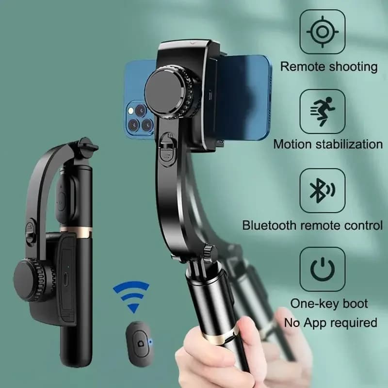 Q08 Stabilizzatore Gimbal Portatile, Asta Selfie con Luce di Riempimento, Treppiede Bluetooth per Smartphone e Action Cam