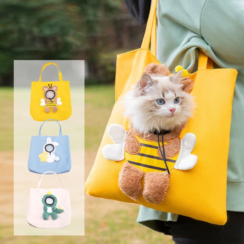 Borsa a tracolla per gatti Borsa a tracolla Shopping Borsa da passeggio traspirante per esterni Borsa da trasporto a spalla per animali domestici in tela con foro per la testa