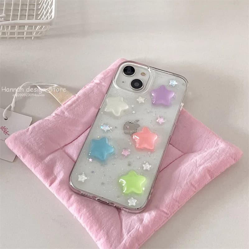 Custodia trasparente brillante con stella di caramella carina per iPhone 16 15 14 13 12 11 Pro Max Glitter 3D Cover morbida epossidica Corea Girl Shell per iPhone