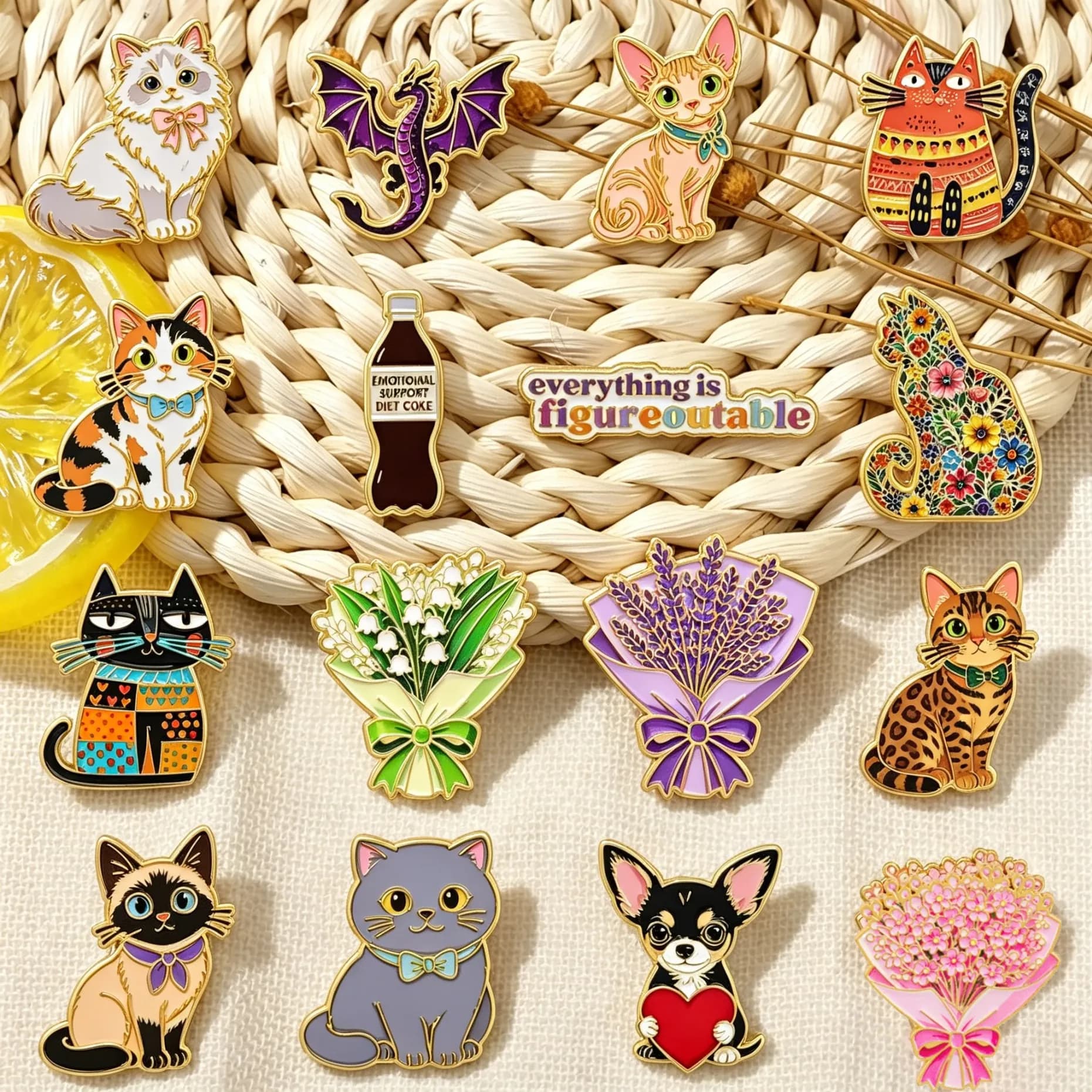Flowers Enamel Pin Cartoon Cat Badge On Backpack Lapel Pins Cute Brooches for Jackets Cosplay Accessories Gift
