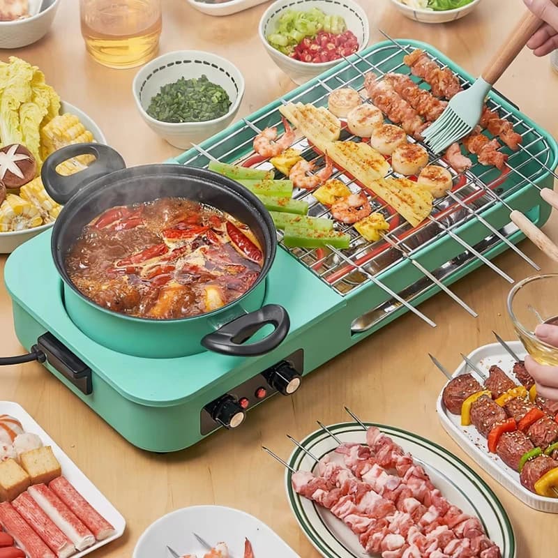 3-In-1 Electric Hot Pot BBQ Grill Non-Stick Pot Kitchen BBQ Shabu