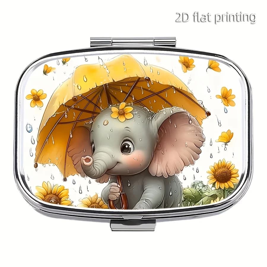 1 Elephant-Shaped Pill Case, Pill Box with 2 Compartments, Pill Organizer for Vitamins, Wallet and Travel