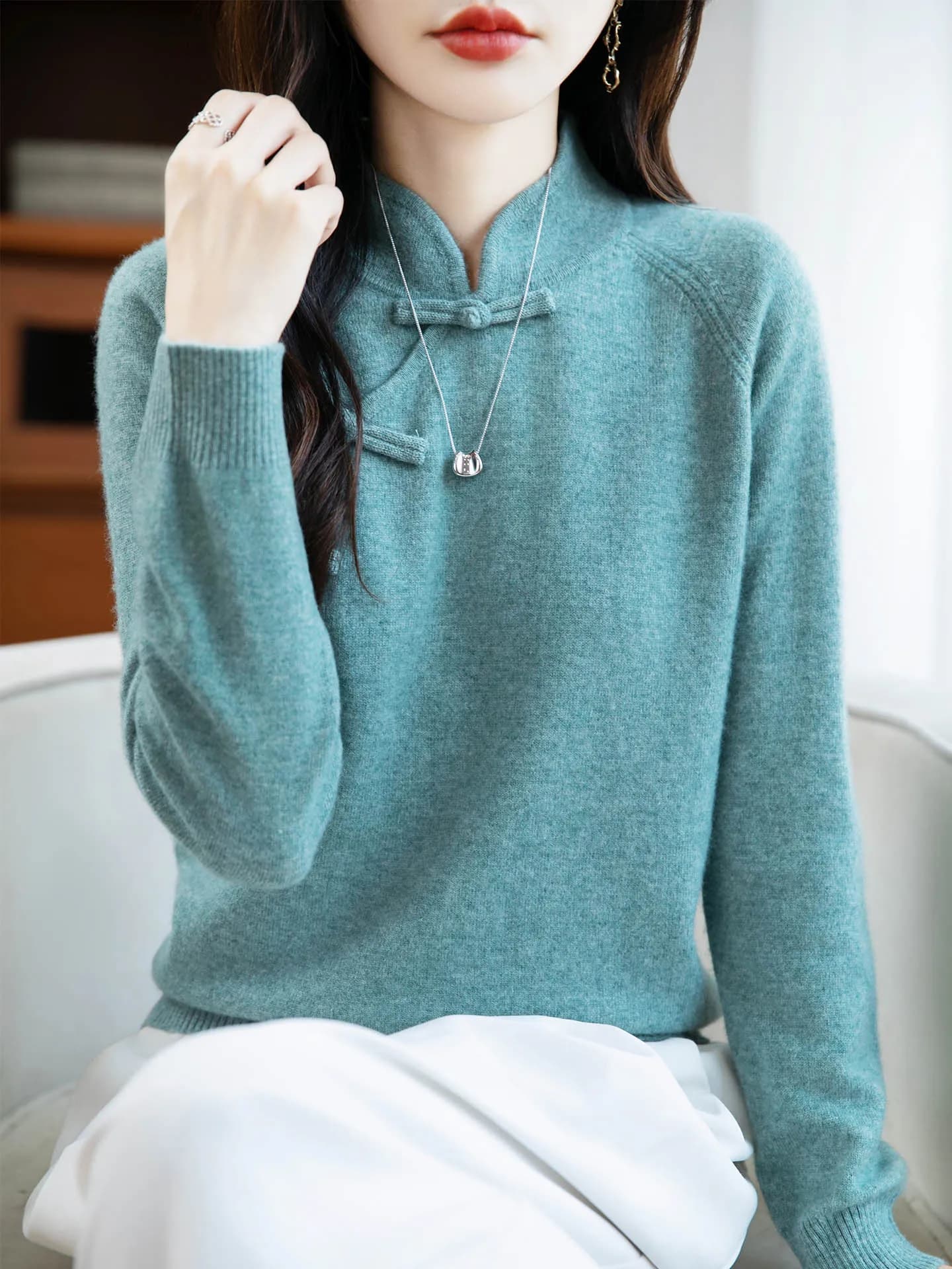 Nuovo maglione da donna in lana merino 100% stile cinese pullover in maglia collo alto autunno inverno cashmere abbigliamento comodo